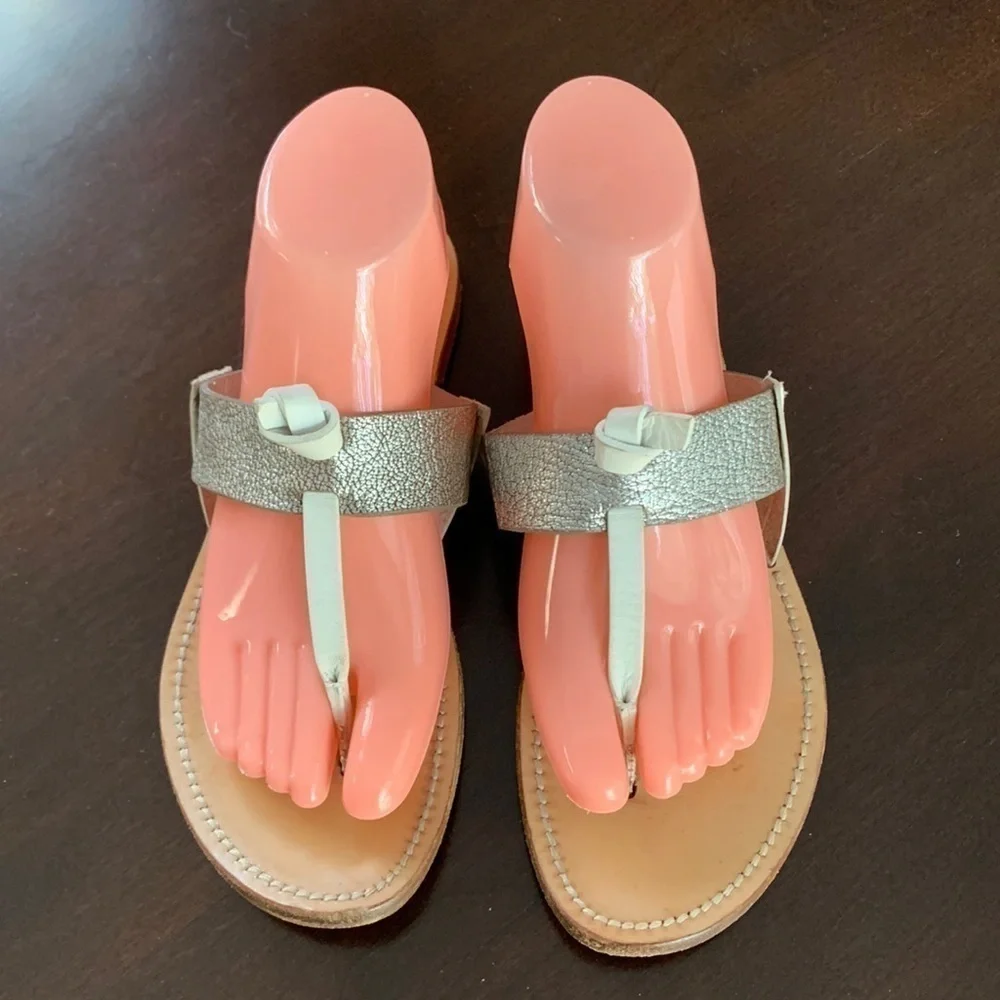 rag & bone Knotted White & Silver Sandals Size 7.5 (37.5) Neutral Metalic